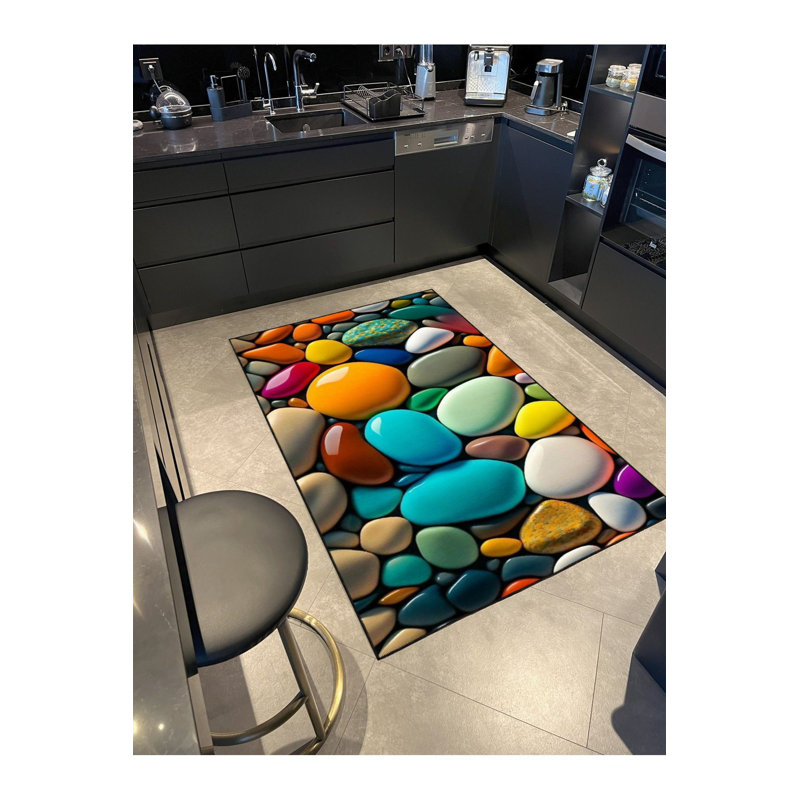 Multi Color Pebble Pattern Woven Base Machine Washable Area Rug, Square 3'3''