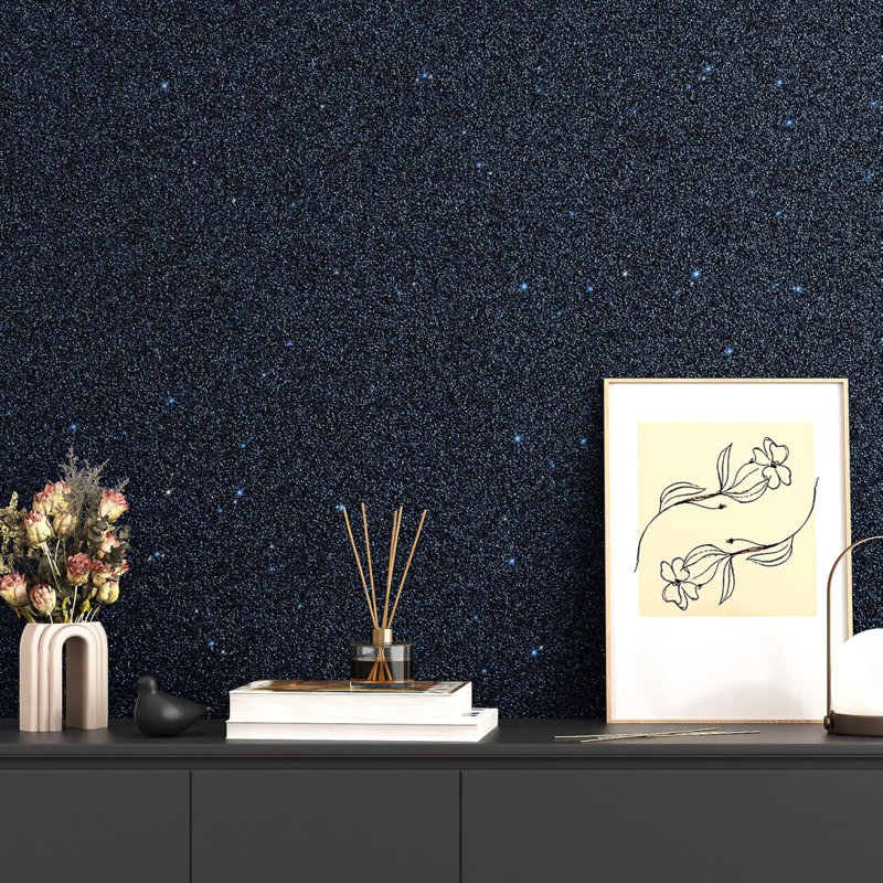 Black Blue Glitter Wallpaper For Bedroom Sticky Back Plastic Roll Glitter Contact Paper Self Adhesive Black Blue Wallpaper Counter Top Vinyl Covering Vinyl Wrap For Furniture 40Cm X 200Cm