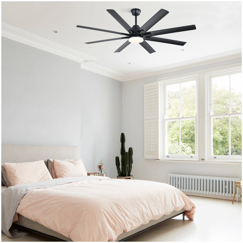 Ventilateur de plafond moderne de 66 pouces avec lumière à DEL à intensité variable et 8 pales ABS, moteur à courant continu réversible, télécommande, noir, pour le bureau à domicile