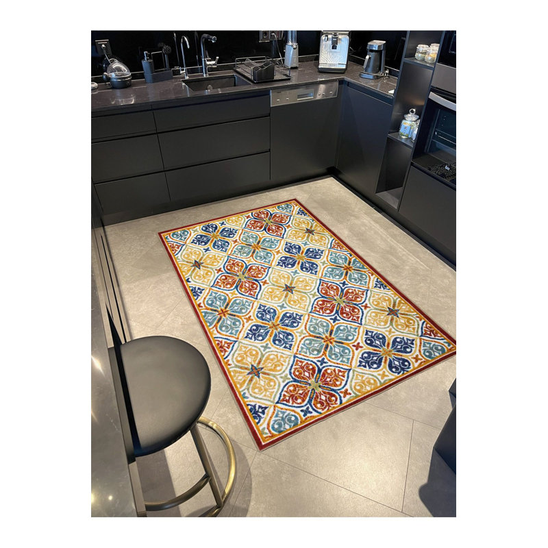 Tapis lavable floral multicolore, Rectangle 4 pi 7 po x 6 pi 7 po