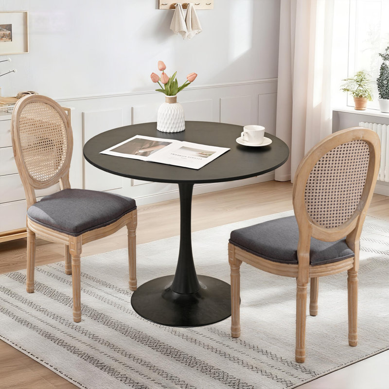 Ensemble de table de salle à manger ronde 31,5 "et 2 chaises à dossier rond, Gris, Noir