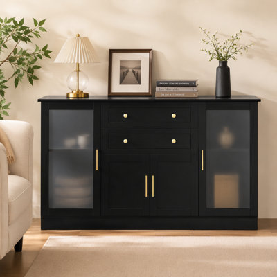 U-Style 58.3" Modern Buffet Sideboard with 4 Doors & 2 Drawers, Adjustable Shelves, Power Outlet, Acrylic Panels, Aluminum Alloy Handles, Storage Cabi