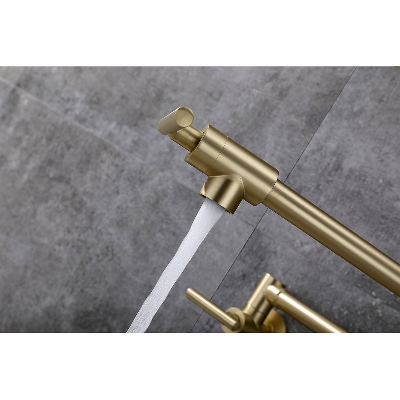Wall Mount Folding Kitchen Pot Filler Faucet, Brushed Gold