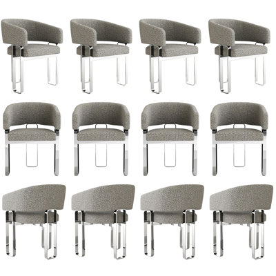 Gray Boucle Barrel Dining Chair With Arms, Modern Side Chairs Upholstered Armchair For Kitchen Restaurant Reception Makeup Room (Set of 12)