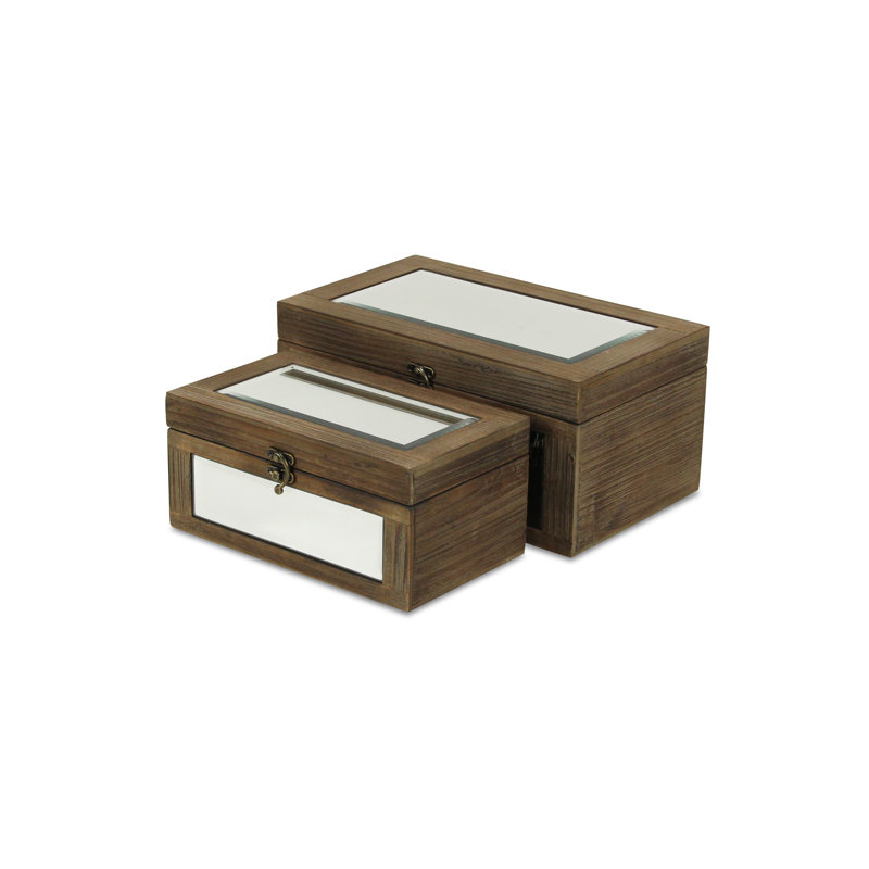 Ensemble de 2 boîtes en bois lavé, Brun