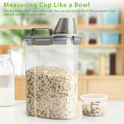 Boîte de rangement hermétique pour le riz, les céréales et la farine (1,5 à 2,5 kg), distributeur de nourriture pour chiens et chats avec doseur, boîte de rangement transparente sans BPA pour la cuisine et le garde-manger, idéale pour le sucre.