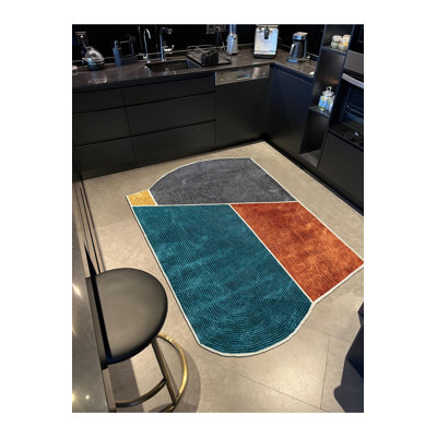Asymmetrical Cut Geometric Multicolor Printed Woven Base Rug