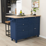 Rijwana 4 Drawers Kitchen Island Set With Drop Leaf And 2 Seatings