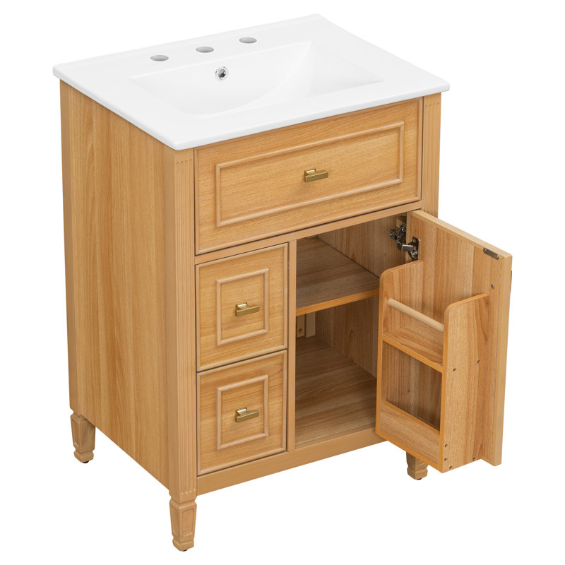 Meuble-lavabo moderne 24 po avec lavabo et tiroirs, base en bois massif | Idée cadeau, 24", Widespread