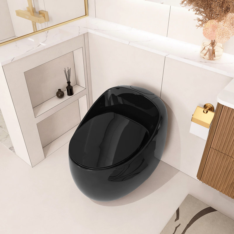 Single Flush 1.28 Egg Shape Glossy Black Toilet, Multiple Glazed Surface, Easy - To Clean, 25.61 In Depth, 27.6 Package Height Seamless Ceramic One Piece, Quick Release Seat For Convenient Cleaning,