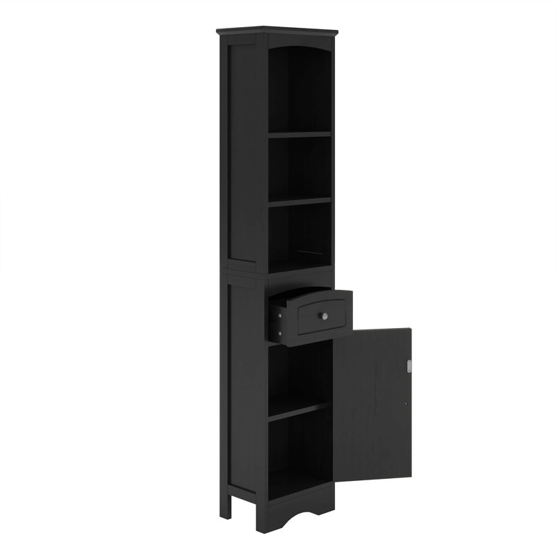 Freestanding Storage Cabinet With Drawer, Adjustable Shelf, Black