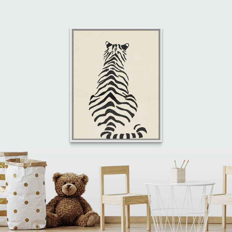 Art encadré pour enfants tiger ii, H 45 po x l 36 po x P 1,2 po, Cadre pour toile flottant blanc