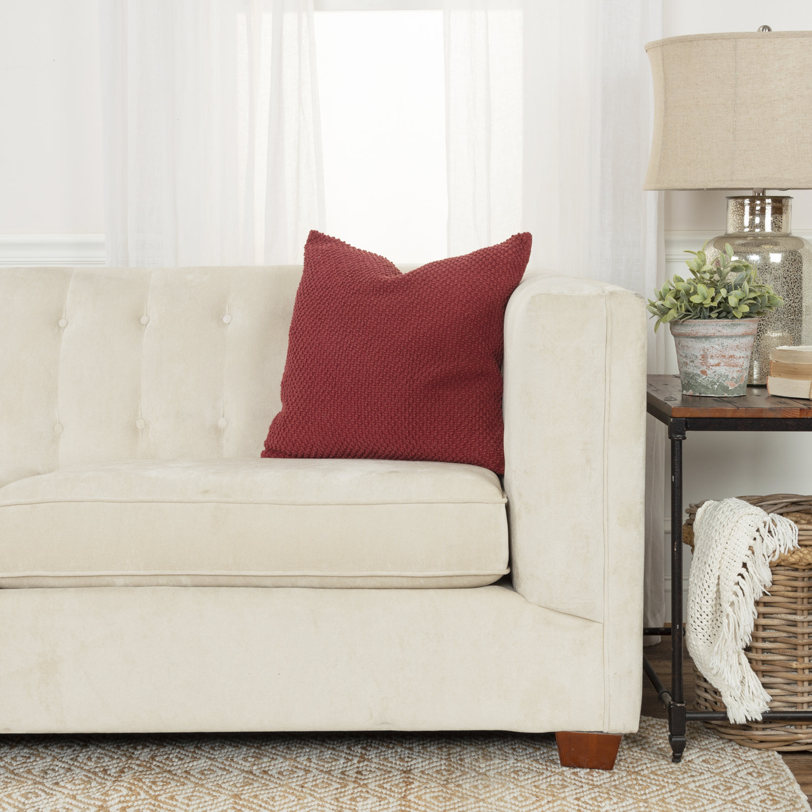 Saskia Embroidered Throw Pillow, Deep Merlot