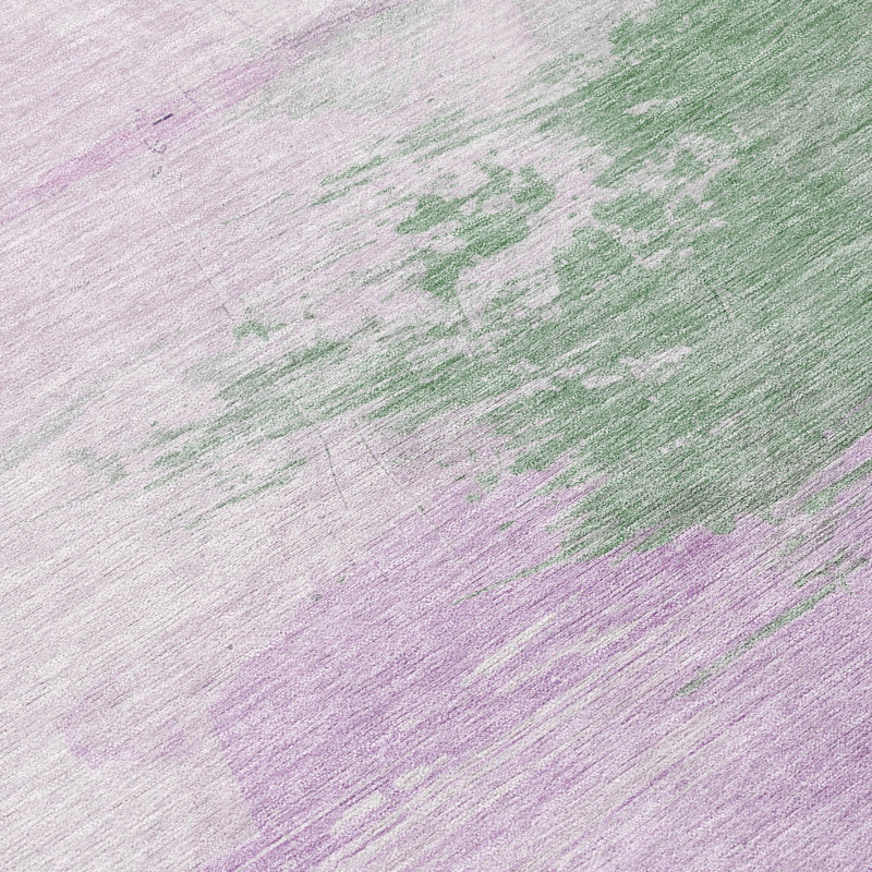 Lilac and Green Washable Synthetic Indoor/Outdoor Rug