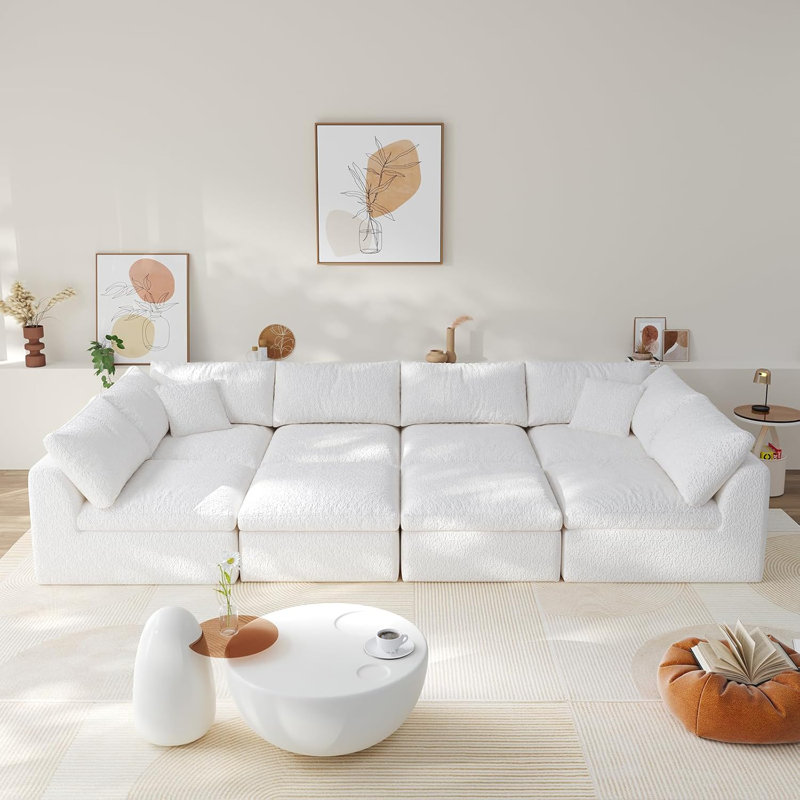 Cloud Boneless Sectional Couches For Living Room, Convertible Couch With Ottoman, Modular Sectional Sofa With Deep Seat,No Assembly Required With Throw Pillows (2 Ottoman)