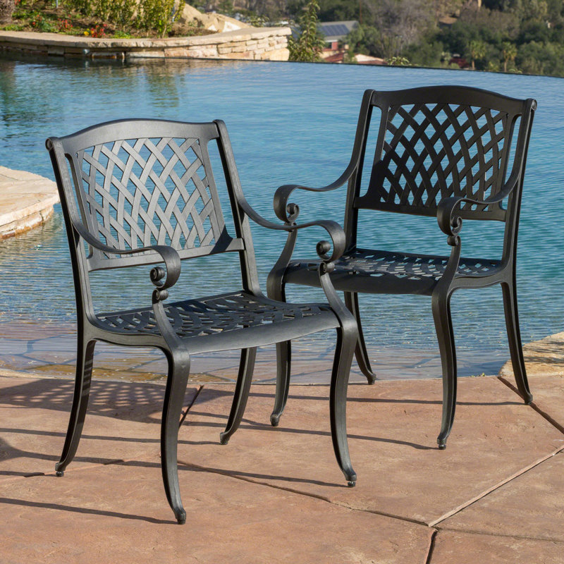 Chaises de salle à manger en fonte d'aluminium 2 - filet noir, pour terrasse de style patio, Noir