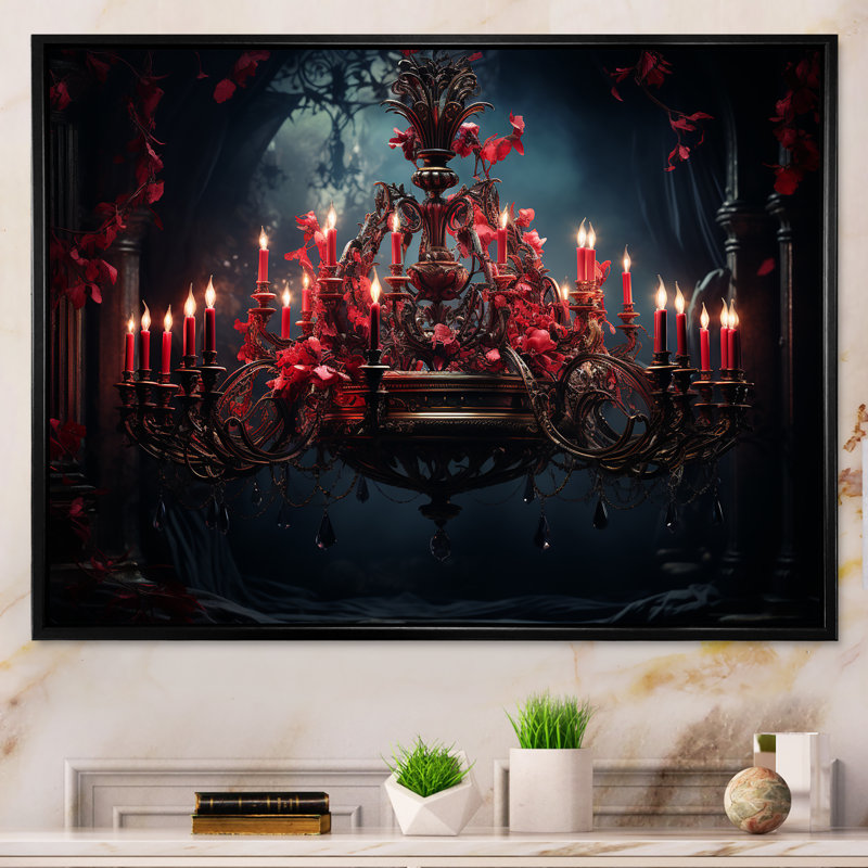 Lustre rouge gothique Grace - art mural lustre, Cadre flottant noir, H 24 po x l 32 po x P 1 po