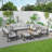 Flinda Metal 9 - Person Outdoor Seating Group With Fire Pit And Cushions