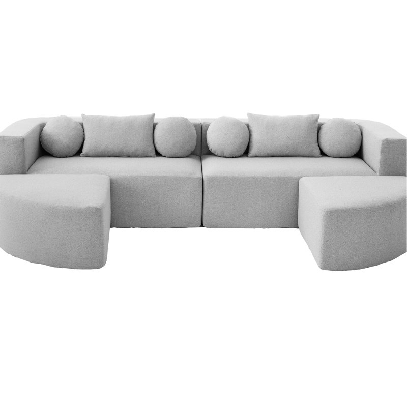 Boneless Sectional 114.9" With Curved Design, - Combined Layout, And Soft Boucle Upholstery For Grey Home Ability, Comfortable In