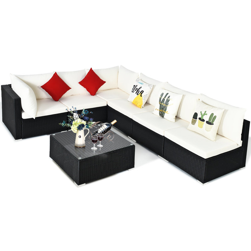 6 - Person Patio Conversation Set with Cushions, Beige
