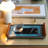 Rectangular Glass Ottoman Tray - 304 Stainless Steel & Solid Wood Oak Decorative Tray