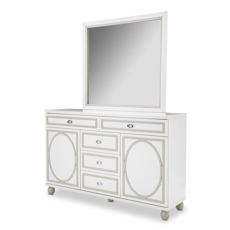 Ensemble de commode et miroir Sky Tower, Blanc nuage