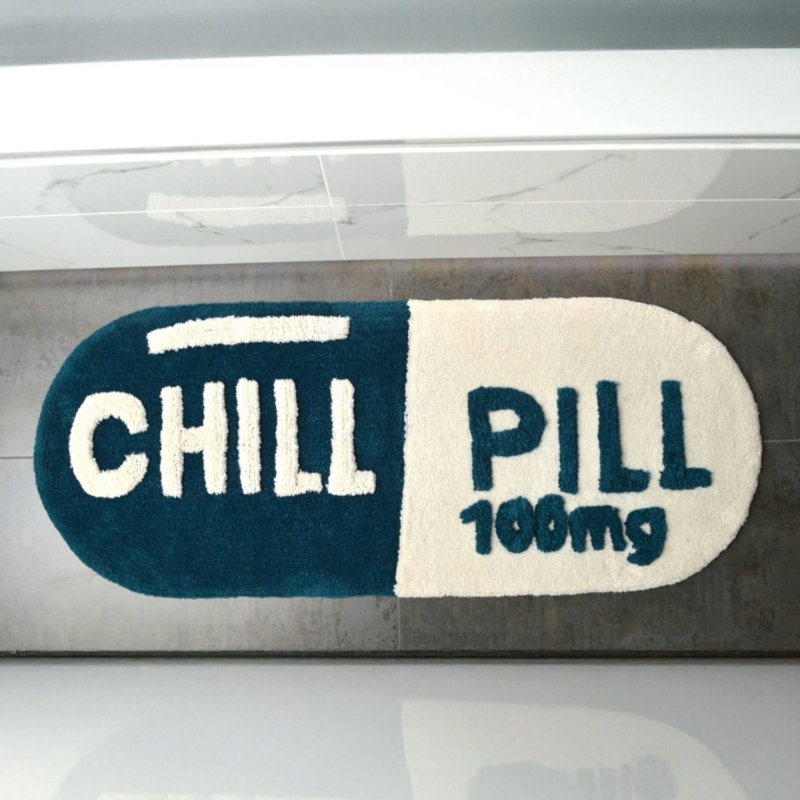 Chill Pill Oval Bath Rug, Teal;Blue