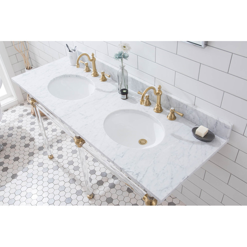 Empire Stone Oval Console Bathroom Sink with Faucet and Overflow, Satin Gold