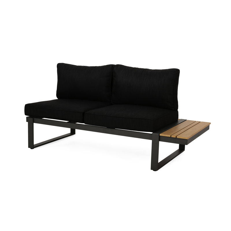 Dark Grey Left Arm Seater With Aluminum Construction, Water- Lining, Ornamental Faux Wood Body And Extra Space
