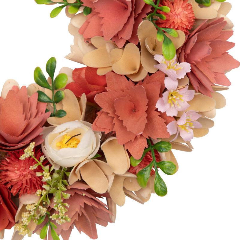 Mini couronne de fleurs artificielle en bois de chardon - 14 po - rose et crème