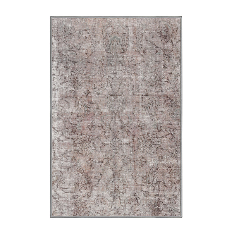 Tapis à motif floral gris / noir, Rectangle 6 pi x 9 pi