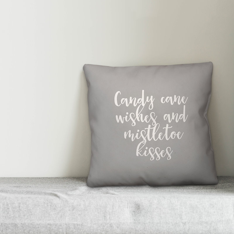  Coussin Candy Cane Kisses and Mistletoe Kisses, Gris, Coussin décoratif