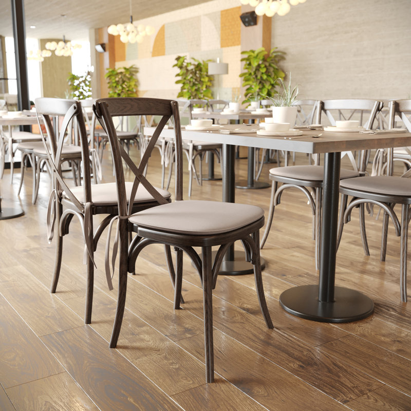 Arquit Series Stackable Wood Cross Back Bistro Dining Chair with Cushion, Brown, 2