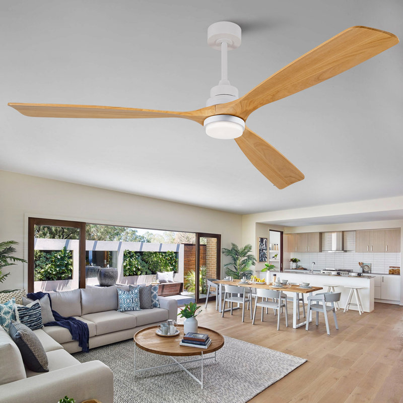 Ventilateur de plafond moderne avec moteur à courant continu réversible à télécommande et 3 pales à intensité variable