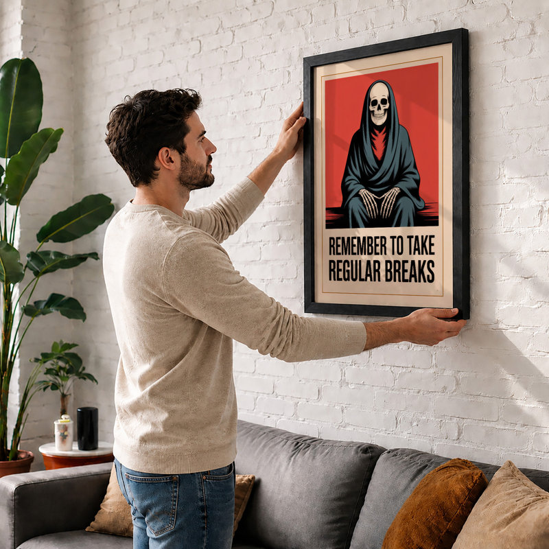 Remember to Take Regular Breaks Typography - Framed Print, Oak, A4 - 29.7 x 21.0 cm