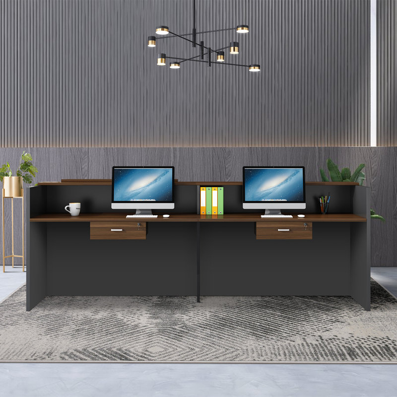 78.74-Inch Vintage Front Desk with Lockable Drawers, Perfect for Reception or Computer Use