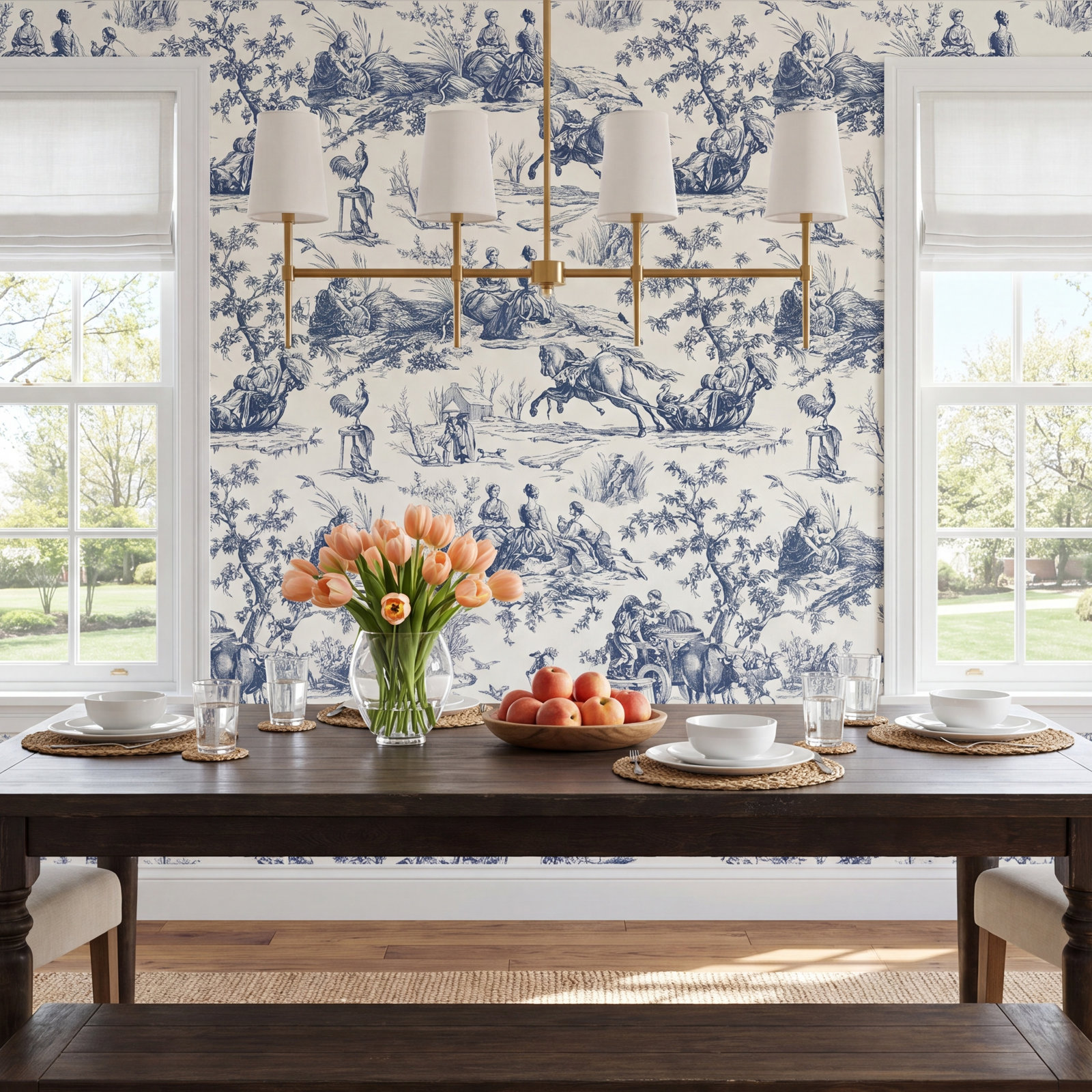 Ashford Toiles Toile Wallpaper, Navy/Off-white