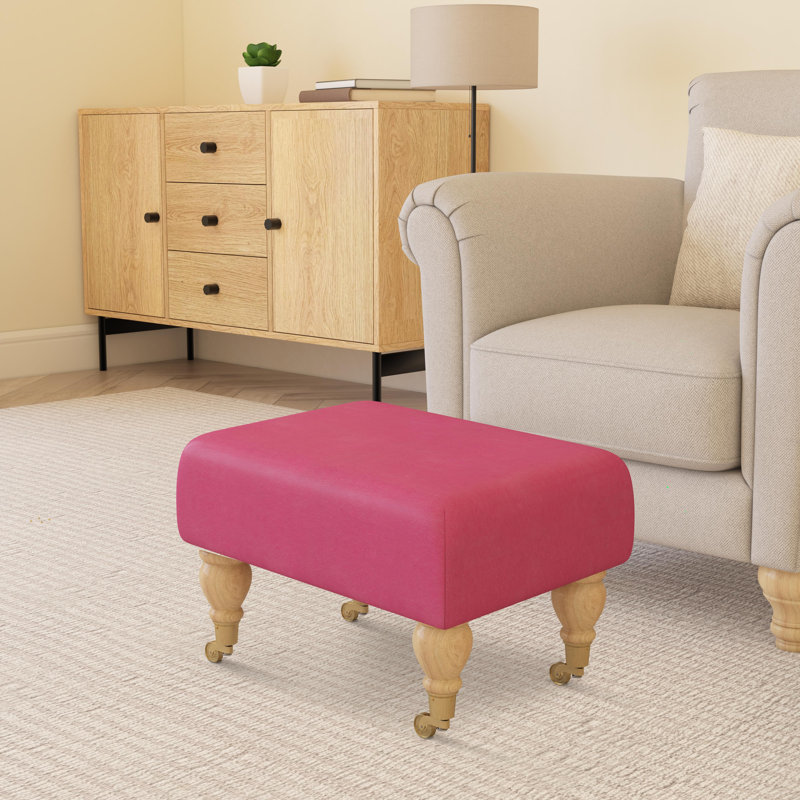 Acierno Mahogany Wood Caster Leg - Faux Leather, Natural, Blossom Pink