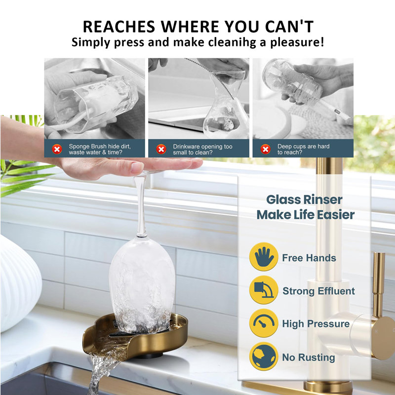 Stainless Steel Kitchen Faucet With A Nozzle, High Arc Pull-Down Design, Suitable For 2 Or 4 Holes., Gold