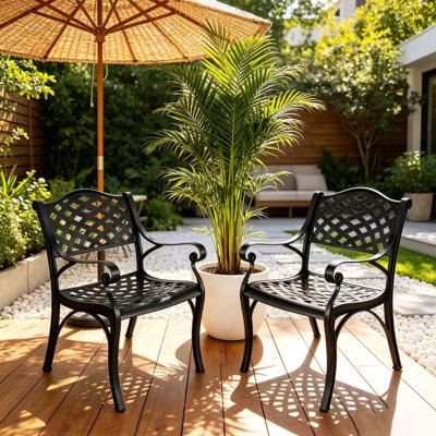 Outdoor Dining Chairs, Cast Aluminum Patio Dining Chairs Set of 2, 2 Piece Metal Conversation Chairs Black