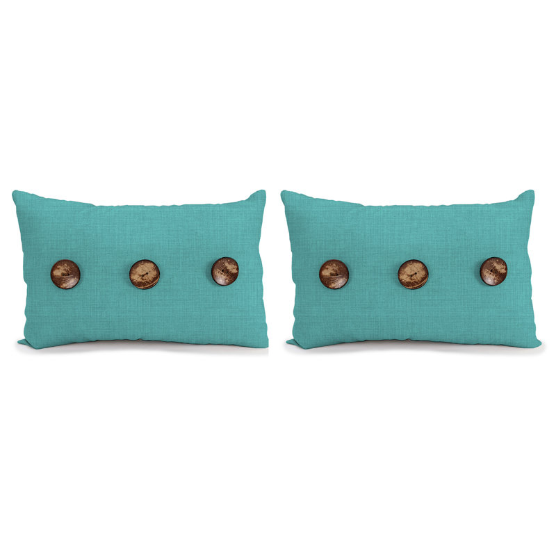 17" x 17" Sorvino Ash Solid Outdoor Throw Pillow with 3 Coconut Buttons (Set of 2), Teal