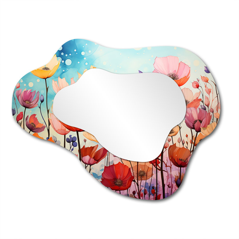 Été champ de fleurs coquelicots - miroir nuage coquelicot, miroir décoratif asymétrique orange, impression sur métal