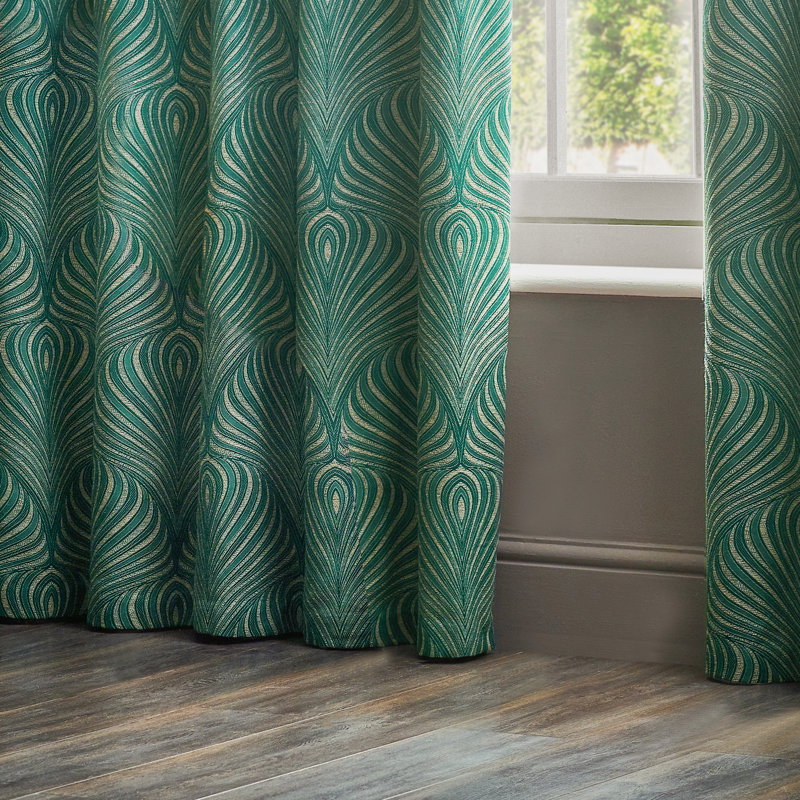 Gatsby Geometric Jacquard Eyelet Curtians, Green, 117 W x 137 D cm