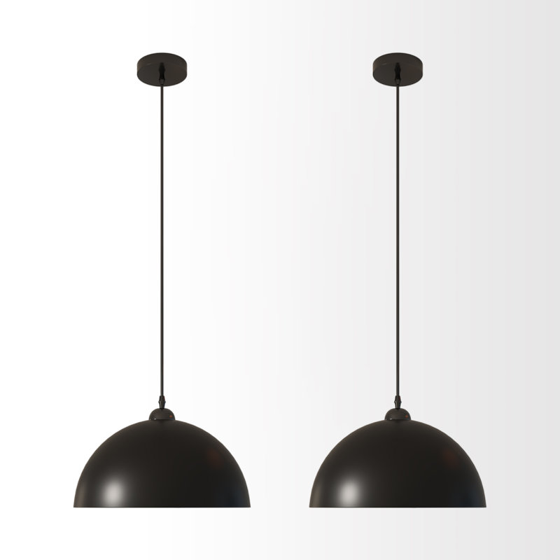 Dileo Single Pendant, Black (Set of 2), 6.7" H x 11.8" W x 11.8" D, Black/Gold, 2 Pack