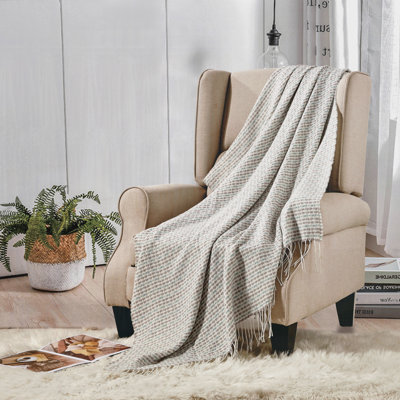 Jeté tricoté en acrylique et polyester tricoté beige
