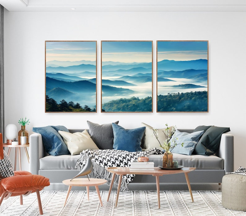 Parc national des Blue Ridge Mountains, ensemble de 3 impressions à l'aquarelle, Toile tendue, H 16 po x l 36 po x P 0,75 po