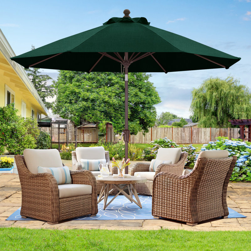 9’ Olefin Market Umbrella with Tilt and Crank Lift, Hunter Green