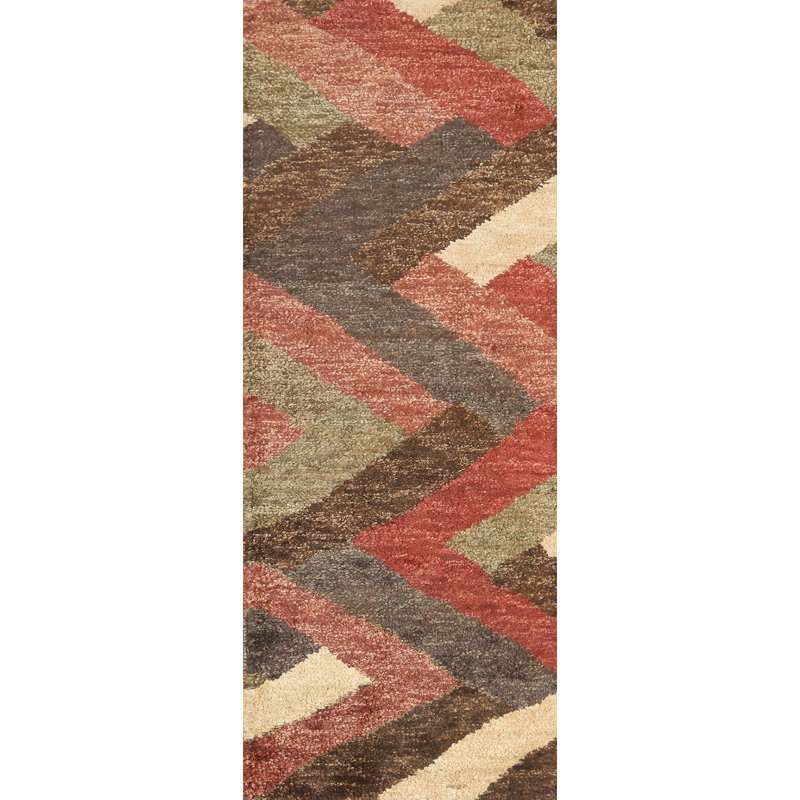 Tapis de couloir style oriental à chevrons marocain noué à la main 3 x 8