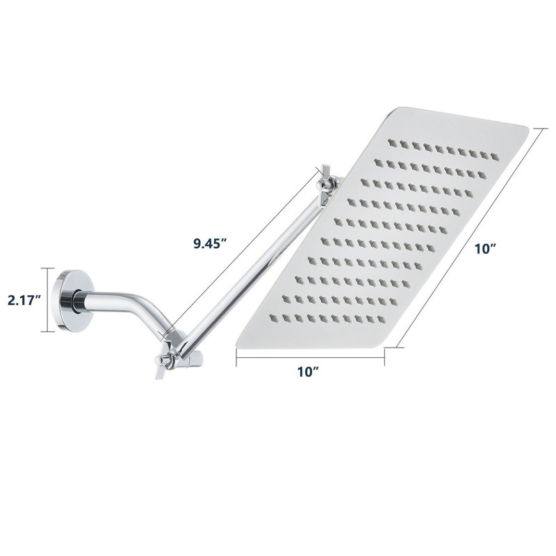 10" Square Rainfall Showerhead - Stainless Steel, Adjustable Arm Long Service Life, Stainless Steel