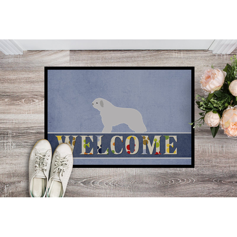 Tapis de porte pour l’extérieur anti-dérapant espagnol water dog welcome, 36 po, Blanc